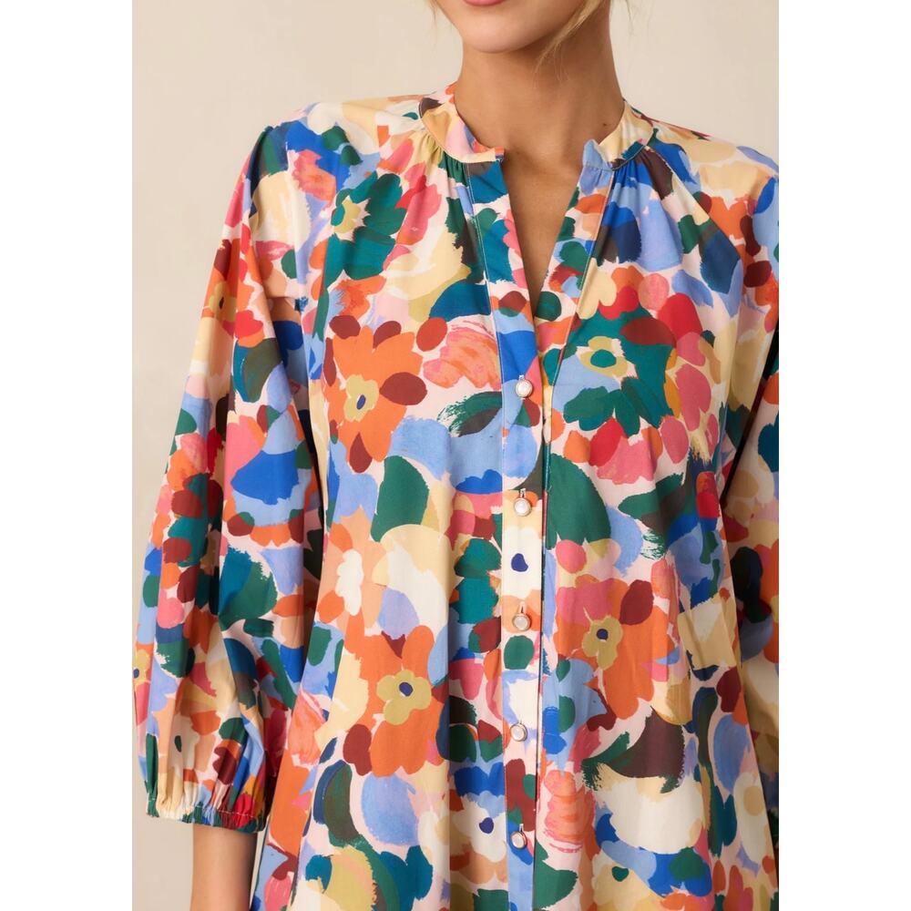 PROSPERINA ADELAIDE ORANGE MULTI FLORAL PRINT COTTON MAXI DRESS - Picture 4 of 8